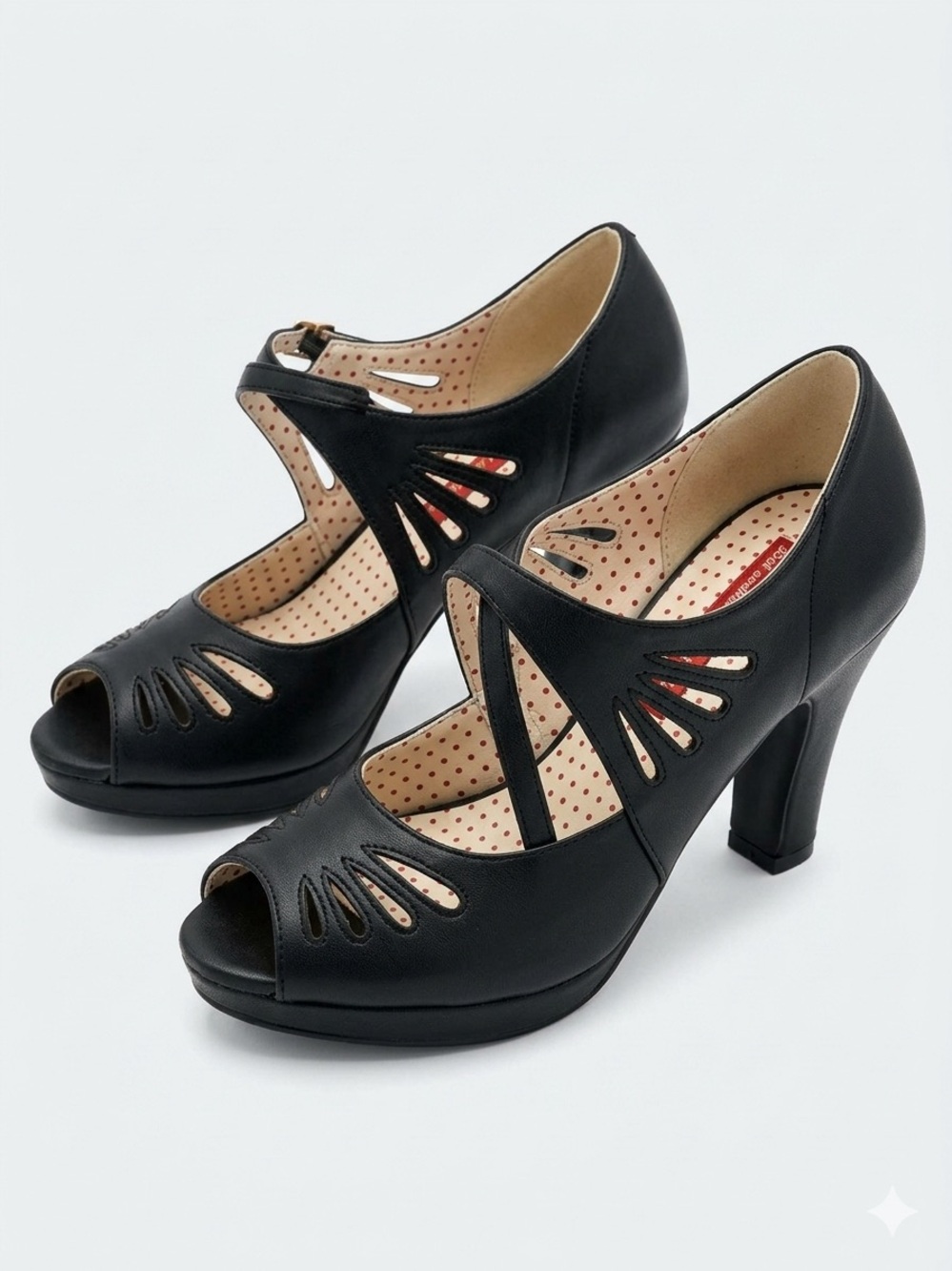 Black Peep-Toe Cross-Strap Heels